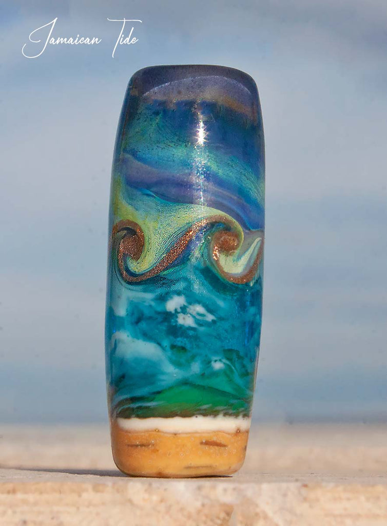 Jamaican Tide Art Glass Charm Bead - Handmade Lampwork - Jewelry Supplies - #DogLead - #hatband - BajaTiki - beads - BHB - bohemian - boho - Charm Beads - lampwork - lampwork beads - Large Hole Beads - ocean - Pandora - paradise beads