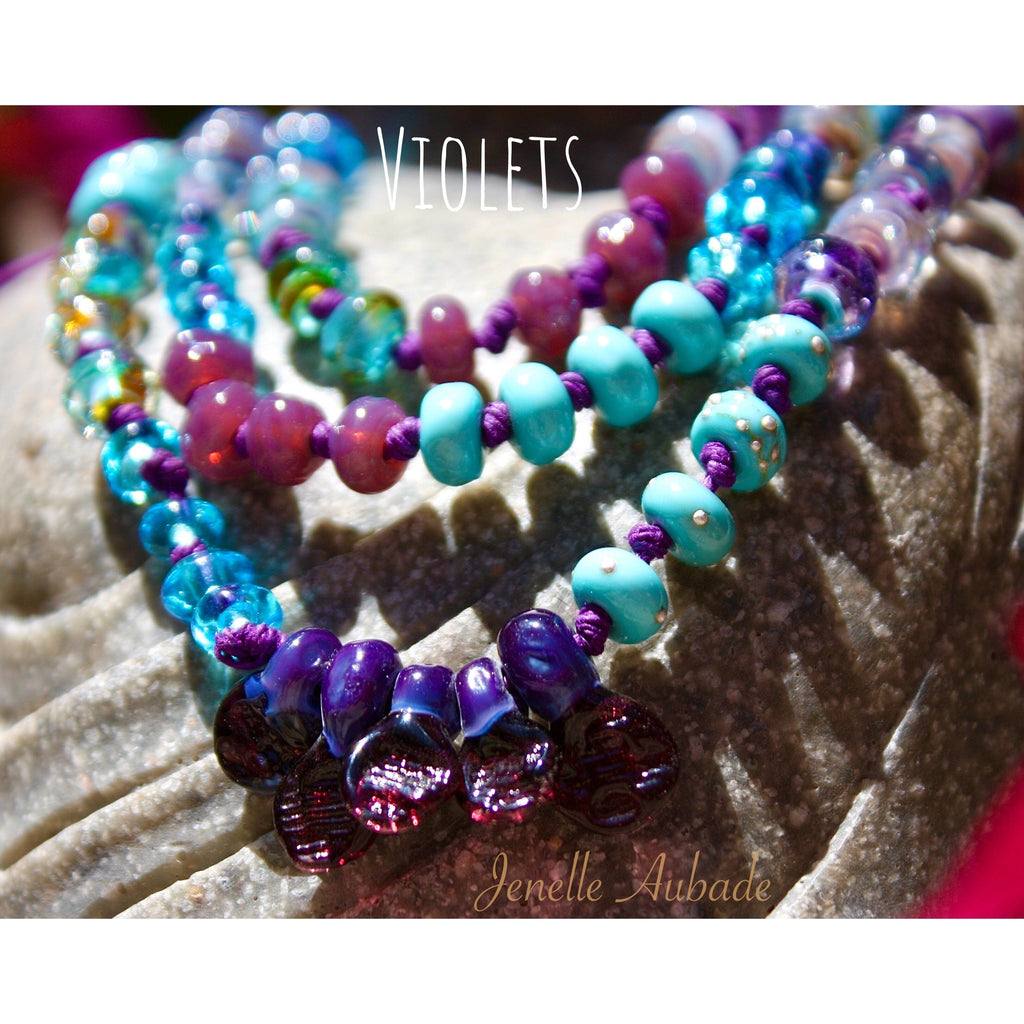 Violets Art Glass Necklace Necklace art glass BajaTiki beaded Beads Jenelle Aubade Jewelry knotted lampwork necklace ShipsWorldWide