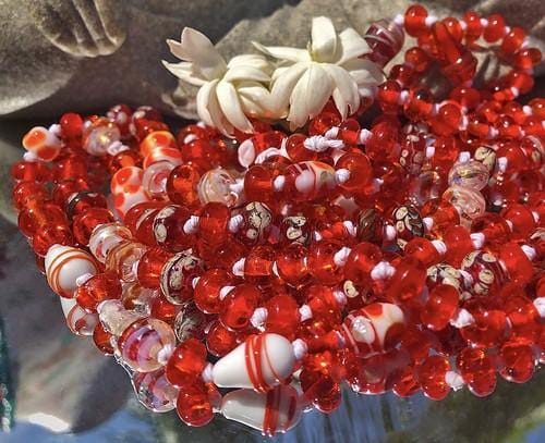 Cherry Mandarin Jasmine Art Glass Necklace Necklace 224 art glass BajaTiki beaded Beads handmade Jenelle Aubade Jewelry knotted lampwork love necklace Red ShipsWorldWide