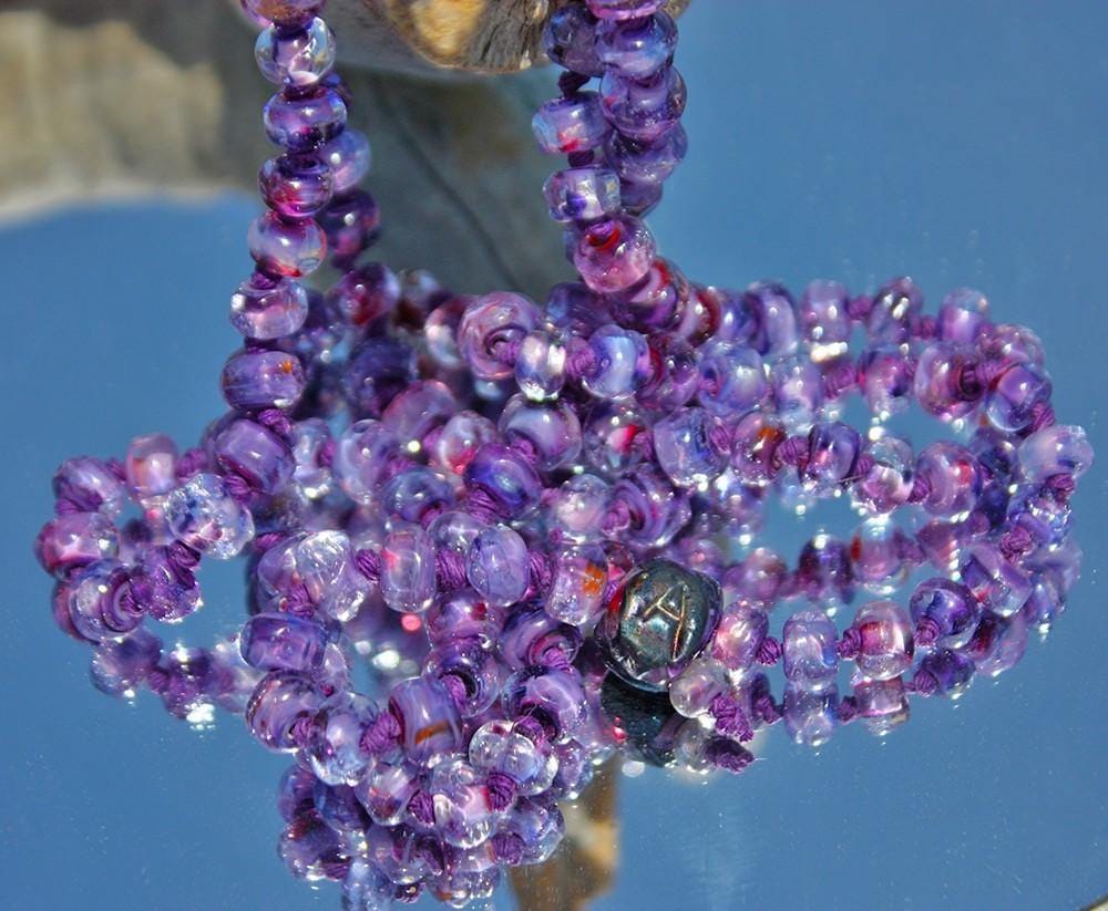 Venus Wildflowers Art Glass Necklace Necklace 769 art glass BajaTiki beaded Beads gift Jenelle Aubade Jewelry knotted lampwork necklace purple ShipsWorldWide valentines