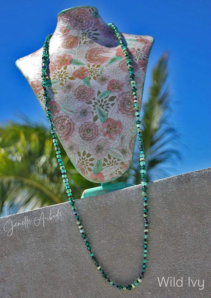 Wild Ivy Art Glass Necklace, handmade lampwork beads, boho jewelry Necklace art glass BajaTiki beaded Beads green Jenelle Aubade Jewelry knotted lampwork necklace teal