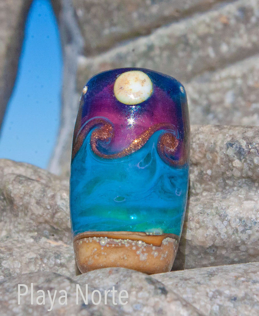 Playa Norte Art Glass Charm Bead - Handmade Lampwork - Jewelry Supplies - #DogLead - #hatband - BajaTiki - beads - BHB - bohemian - boho - Charm Beads - lampwork - lampwork beads - Large Hole Beads - ocean - Pandora - paradise beads