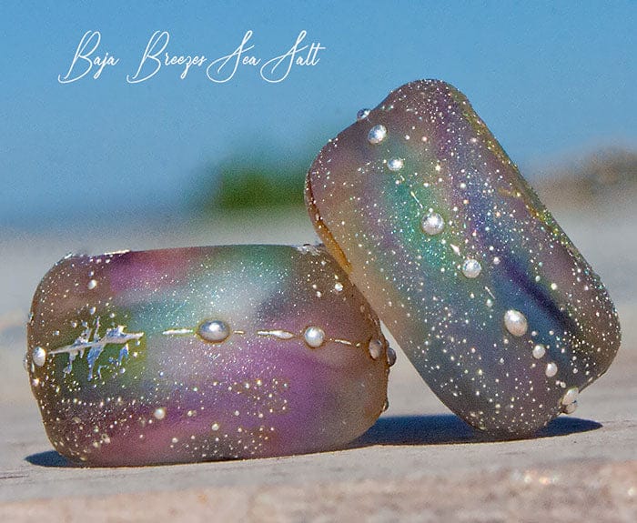 Baja Breezes Sea Salt Silver Art Glass Charm Beads - Handmade Lampwork - Jewelry Supplies - #DogLead - #hatband - BajaTiki - beads - BHB - bohemian - boho - Charm Beads - lampwork - lampwork beads - Large Hole Beads - Pandora - paradise beads
