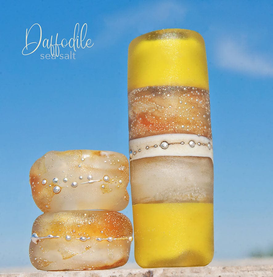 Daffodil Sea Salt Art Glass Charm Bead Set - Handmade Lampwork - Jewelry Supplies - #DogLead - #hatband - BajaTiki - beads - BHB - bohemian - boho - Charm Beads - fine silver - lampwork - lampwork beads - Large Hole Beads - Pandora - paradise beads - sea salt - yellow