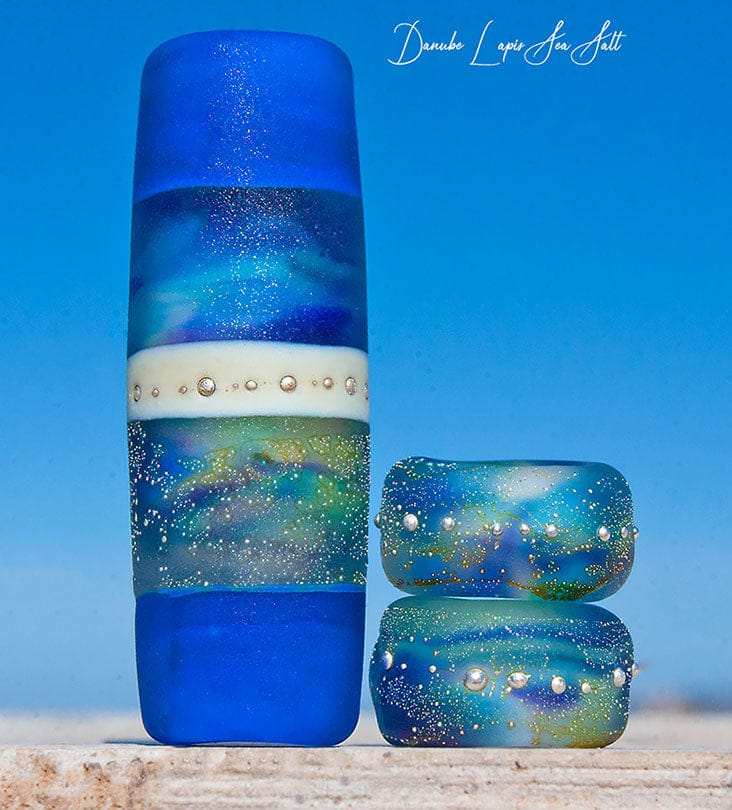 Danube Lapis Sea Salt Art Glass Charm Bead Set - Handmade Lampwork - Jewelry Supplies - #DogLead - #hatband - BajaTiki - beads - BHB - Blue - bohemian - boho - Charm Beads - fine silver - lampwork - lampwork beads - Large Hole Beads - Pandora - paradise beads - sea salt