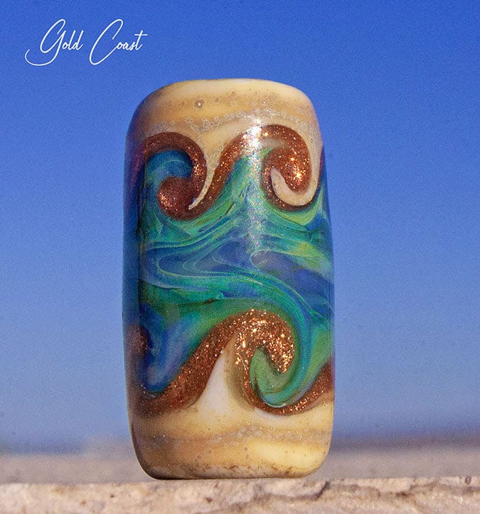 Gold Coast Art Glass Charm Bead - Handmade Lampwork - Jewelry Supplies - #DogLead - #hatband - BajaTiki - beads - BHB - bohemian - boho - Charm Beads - lampwork - lampwork beads - Large Hole Beads - ocean - Pandora - paradise beads