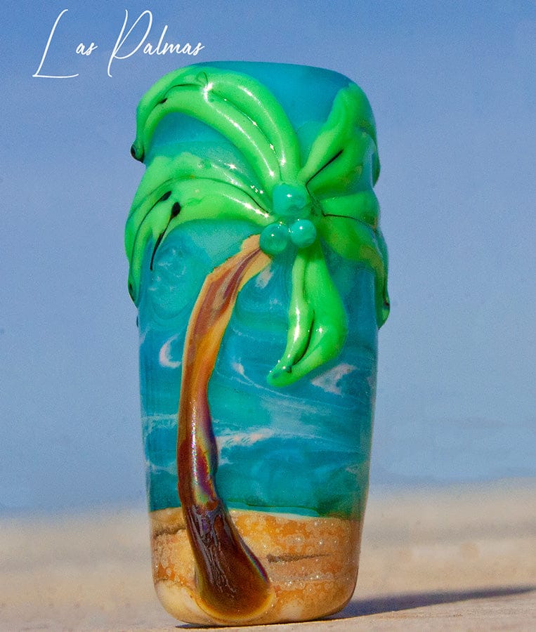 Las Palmas Art Glass Charm Bead - Handmade Lampwork - Jewelry Supplies - #DogLead - #hatband - BajaTiki - beads - BHB - bohemian - boho - Charm Beads - featured - lampwork - lampwork beads - Large Hole Beads - ocean - Pandora - paradise beads