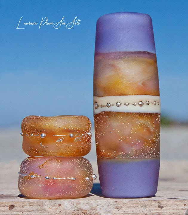 Laurasia Plum Sea Salt Art Glass Charm Bead Set - Handmade Lampwork - Jewelry Supplies - #DogLead - #hatband - BajaTiki - beads - BHB - bohemian - boho - Charm Beads - fine silver - lampwork - lampwork beads - Large Hole Beads - Pandora - paradise beads - pink - purple - sea salt