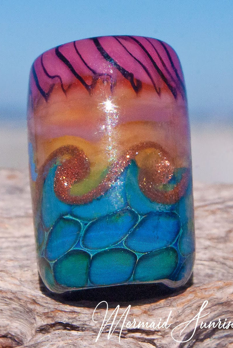 Mermaid Sunrise Art Glass Charm Bead - Handmade Lampwork - Jewelry Supplies - #DogLead - #hatband - BajaTiki - beads - BHB - bohemian - boho - Charm Beads - lampwork - lampwork beads - Large Hole Beads - ocean - Pandora - paradise beads