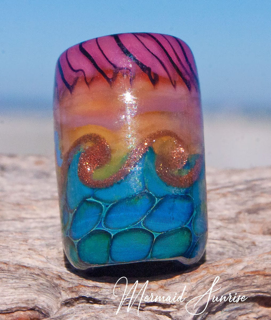 Mermaid Sunrise Art Glass Charm Bead - Handmade Lampwork - Jewelry Supplies - #DogLead - #hatband - BajaTiki - beads - BHB - bohemian - boho - Charm Beads - lampwork - lampwork beads - Large Hole Beads - ocean - Pandora - paradise beads