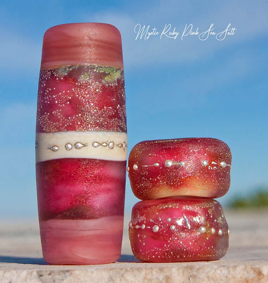 Mystic Pink Sea Salt Art Glass Charm Bead Set - Handmade Lampwork - Jewelry Supplies - #DogLead - #hatband - BajaTiki - beads - BHB - bohemian - boho - Charm Beads - fine silver - lampwork - lampwork beads - Large Hole Beads - Pandora - paradise beads - pink - sea salt