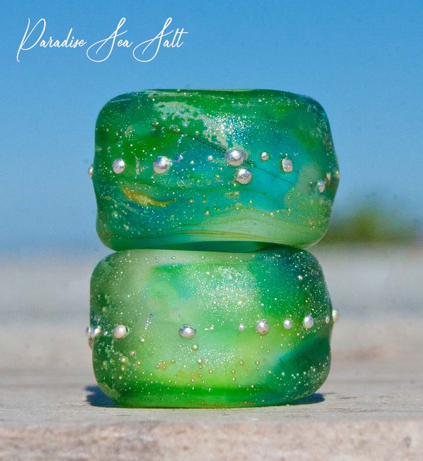 Paradise Sea Salt Silver Art Glass Charm Beads - Handmade Lampwork - Jewelry Supplies - #DogLead - #hatband - BajaTiki - beads - BHB - bohemian - boho - Charm Beads - lampwork - lampwork beads - Large Hole Beads - Pandora - paradise beads