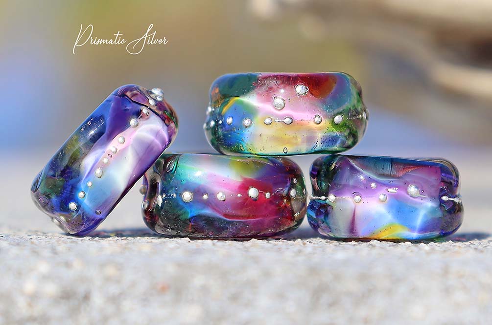 Dreadlock Beads, Prismatic Silver, Art Glass Charm Bead Set, Handmade Lampwork, large hole beads, Boho Dread Jewelry Beads beads BHB boho Charm Beads DLB dog lead beads dread beads dreadlock dreadlock beads dreadlock jewelry jewelry design lampwork lampwork beads Large Hole Beads Pandora paradise beads