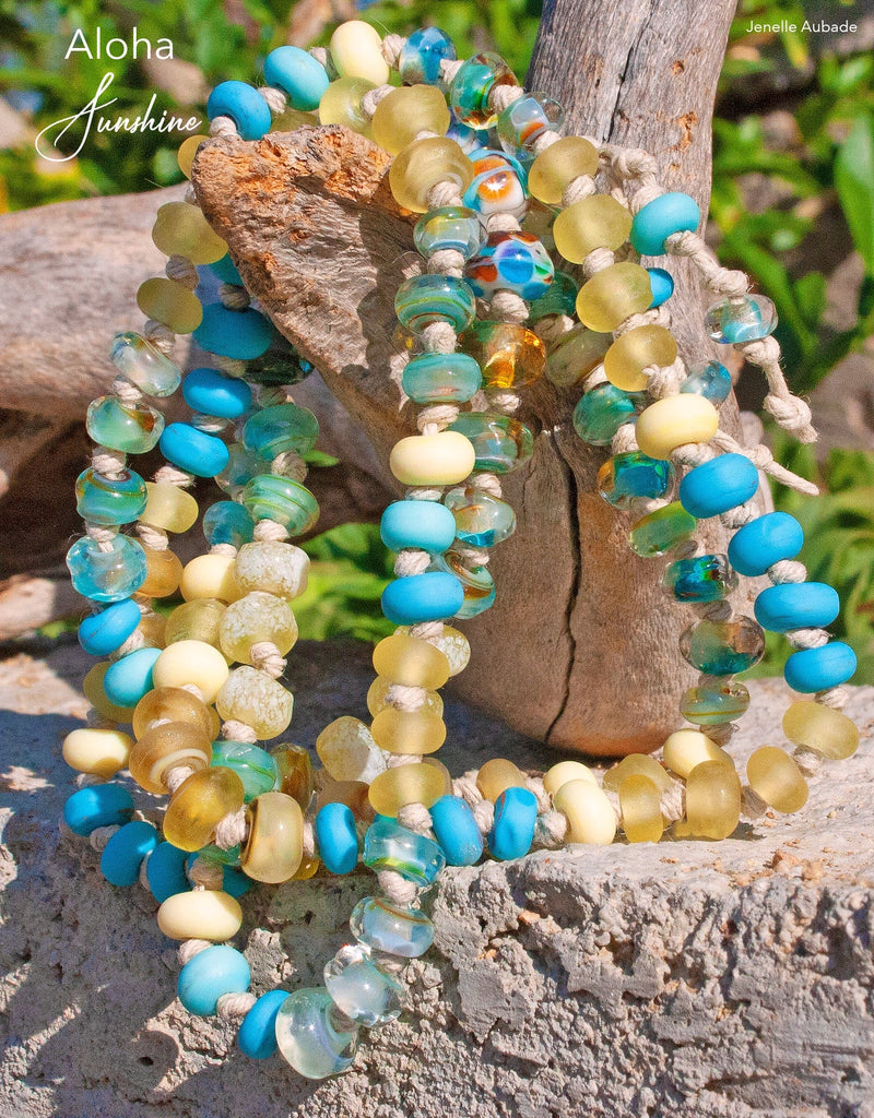 Aloha Sunshine Art Glass Necklace - BajaTiki - Necklace - art glass, beaded, beads, blue, featured, Jenelle Aubade, Jewelry, knotted, lampwork, necklace, yellow