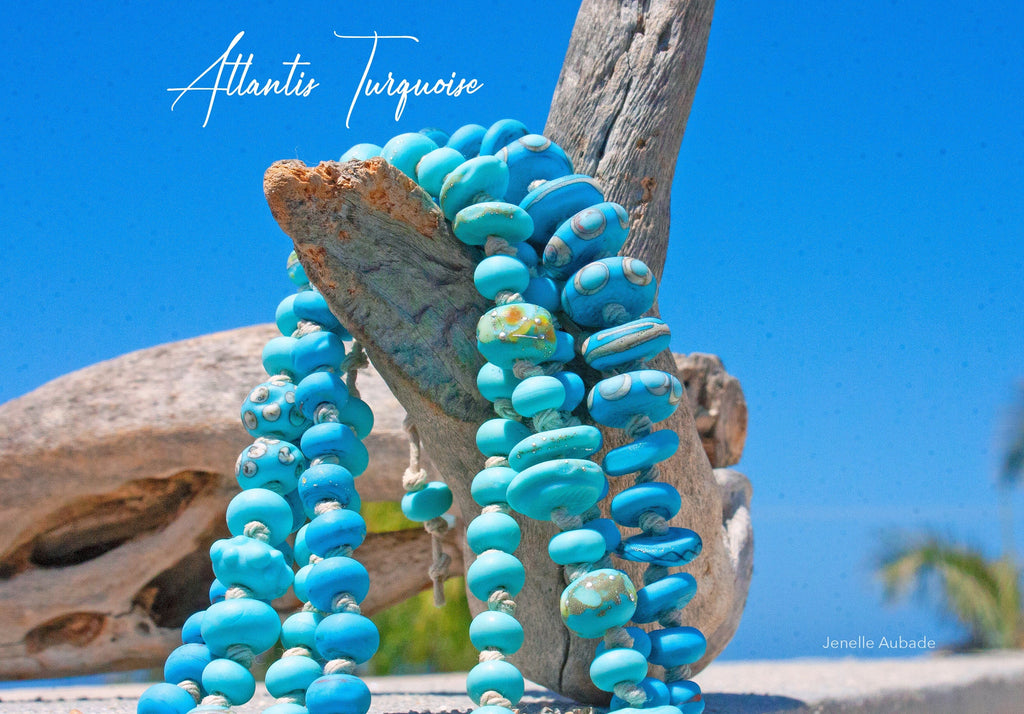 Atlantis Turquoise Art Glass Necklace Set - BajaTiki - Necklace - art glass, beaded, Beads, featured, Jenelle Aubade, Jewelry, knotted, lampwork, necklace, Paradise Beads, Turquoise Collection