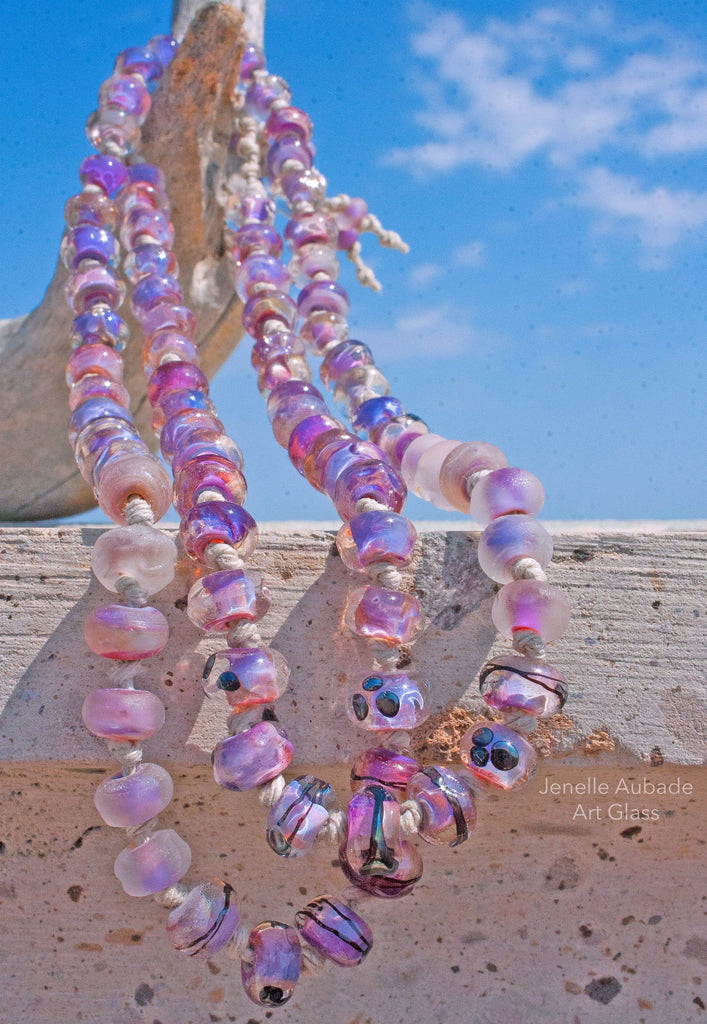 Purple Sea Star Art Glass Necklace - BajaTiki - Necklace - art glass, beaded, featured, Jenelle Aubade, Jewelry, knotted, lampwork, necklace, purple
