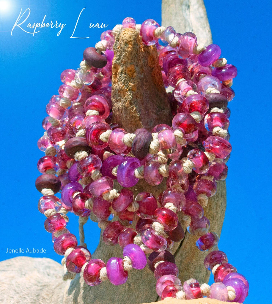 Raspberry Luau Art Glass Necklace - BajaTiki - Necklace - art glass, beaded, featured, Jenelle Aubade, Jewelry, knotted, lampwork, necklace, pink