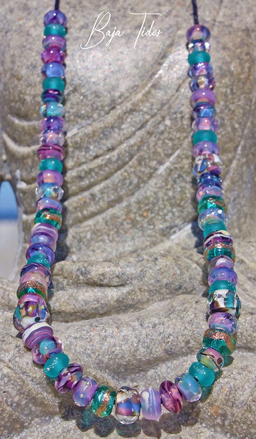 Baja Tides Lampwork Bead Strand, handmade art glass beads for jewelry design Jewelry Supplies BajaTiki beads bohemian boho jewelry design jewelry supplies jewelry supply lampwork beads paradise beads purple strand