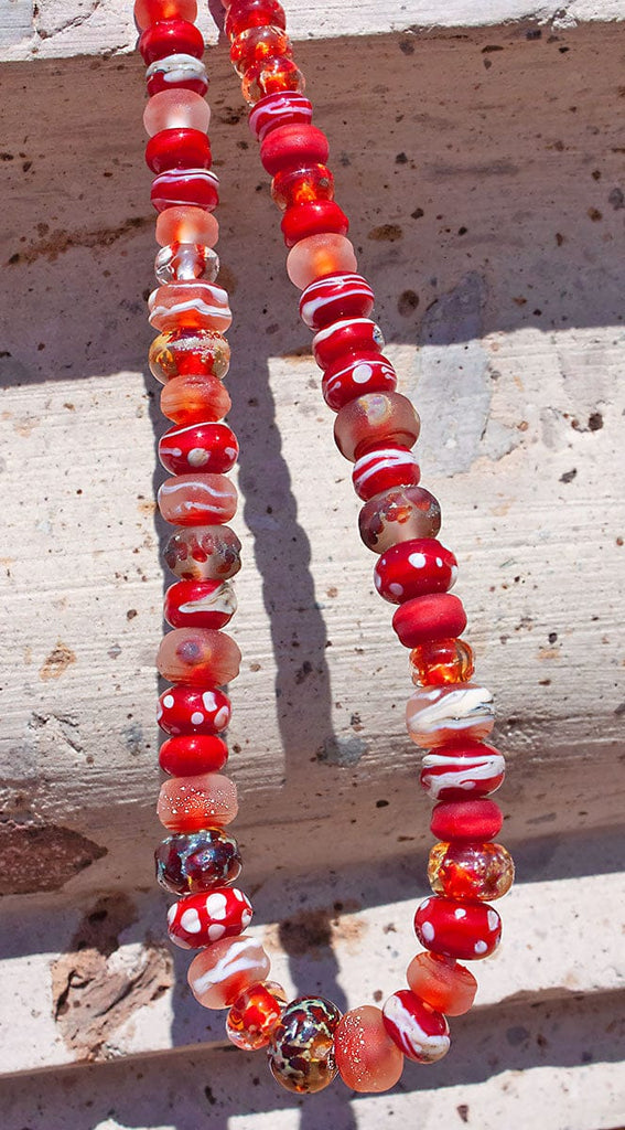 Cinnamon Coral Lampwork Bead Strand Jewelry Supplies BajaTiki beads bohemian boho lampwork beads paradise beads red strand