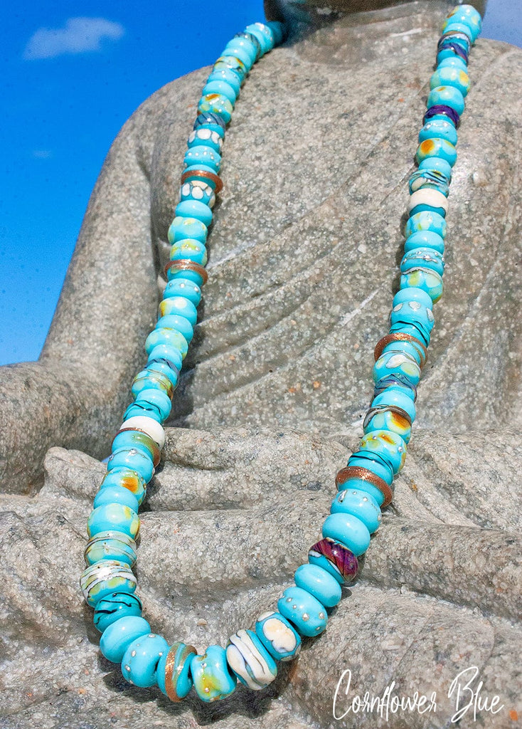 Cornflower Blue Lampwork Bead Strand - BajaTiki - Beads - accent beads, featured, lampwork beads, paradise beads, Turquoise