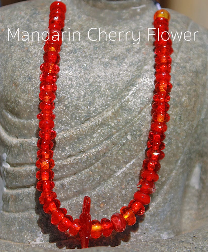 Mandarin Cherry Flower Glass Bead Strand Beads 1921 BajaTiki bead Beads glass handmade lampwork Organic Paradise Beads red Strand