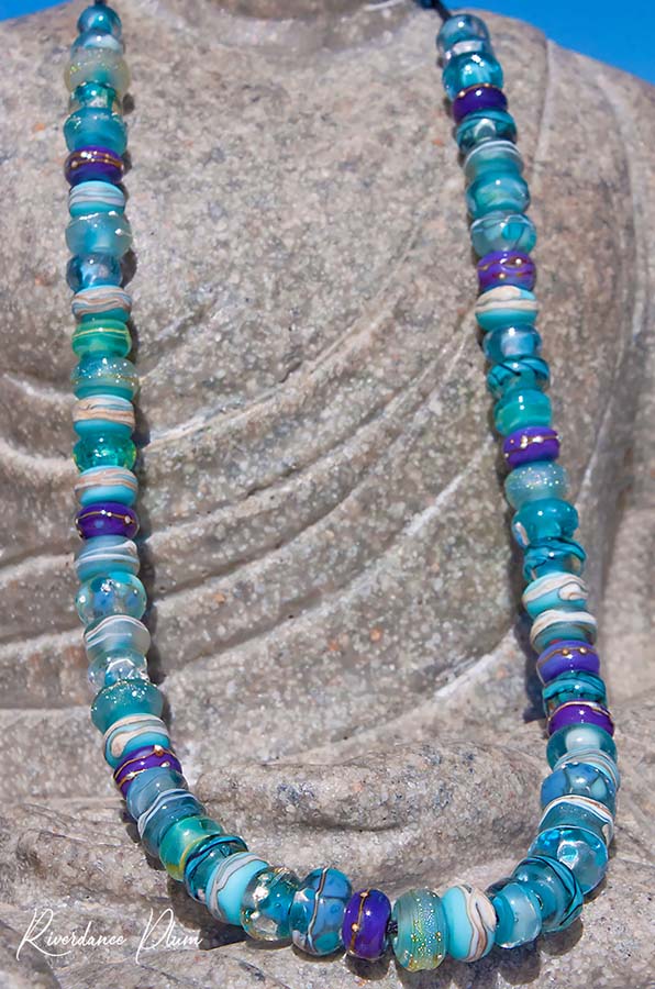 Riverdance Plum Lampwork Bead Strand Jewelry Supplies BajaTiki beads blue bohemian boho jewelry design jewelry supplies jewelry supply lampwork beads paradise beads rustic strand turquoise western
