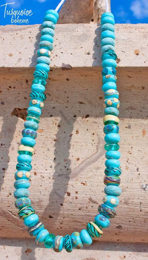 Turquoise Boheme Lampwork Bead Strand Beads BajaTiki Beads lampwork beads paradise beads