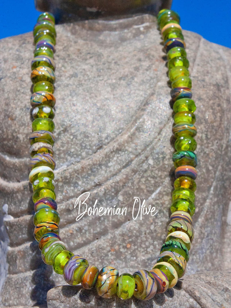 Bohemian Olive Mixed Lampwork Bead Strand Beads accent beads BajaTiki green lampwork beads paradise beads