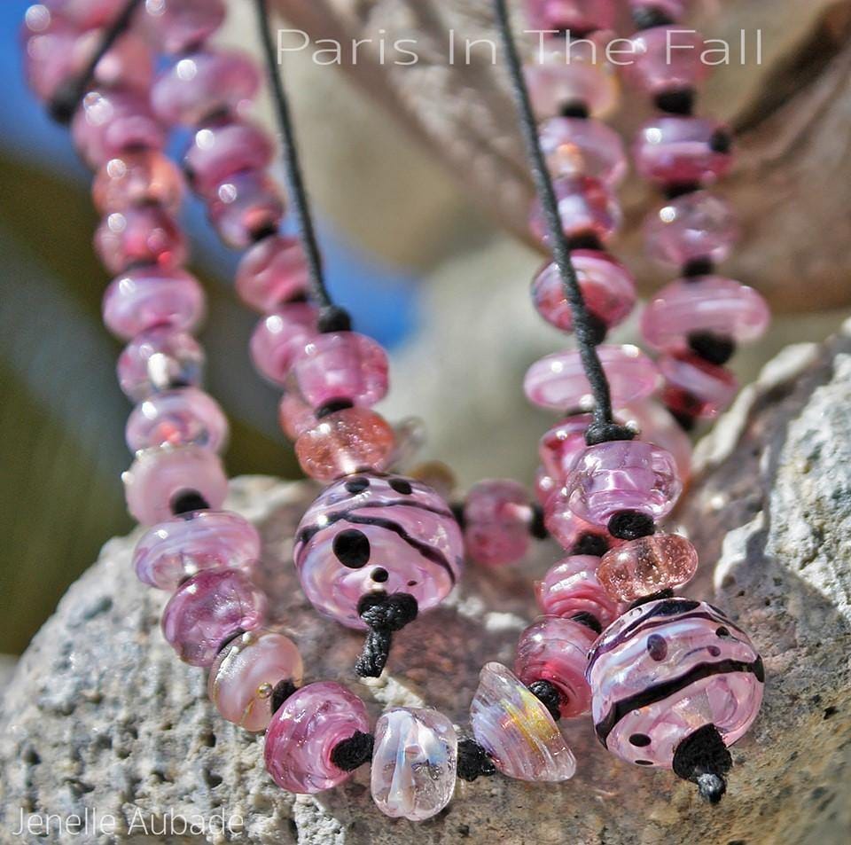 Paris Art Glass Necklace, handmade lampwork, boho jewelry Necklace art glass BajaTiki beaded Beads gift Jenelle Aubade Jewelry knotted lampwork love necklace pink
