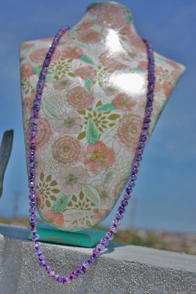 Venus Wildflowers Art Glass Necklace Necklace 769 art glass BajaTiki beaded Beads gift Jenelle Aubade Jewelry knotted lampwork necklace purple ShipsWorldWide valentines