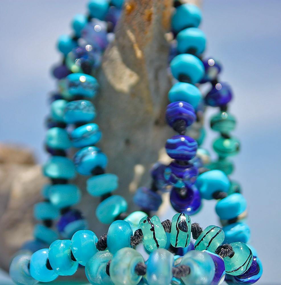 Aphrodite Art Glass Necklace Necklace art glass BajaTiki beaded Beads Blue gwp Jenelle Aubade Jewelry knotted lampwork necklace Paradise Beads ShipsWorldWide Turquoise Collection