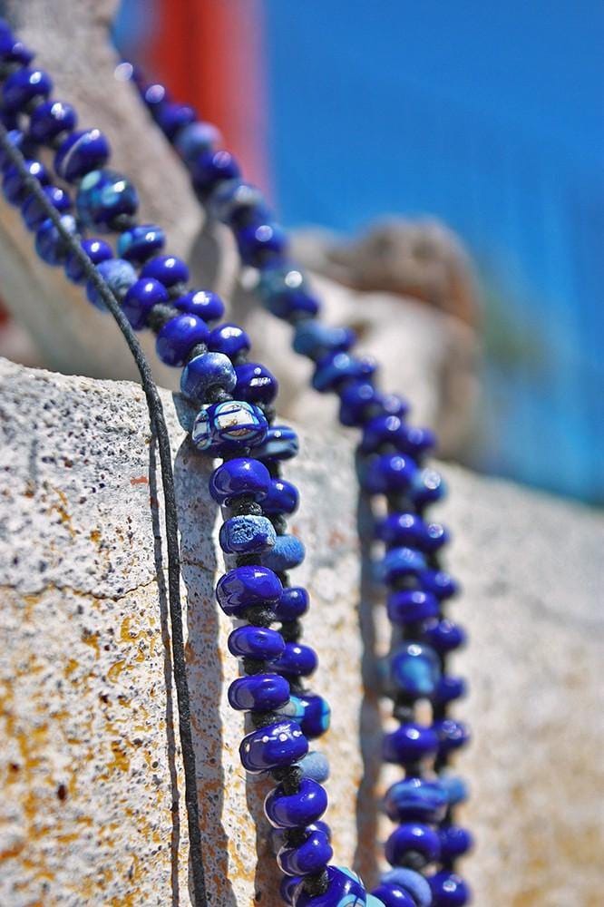 Joie Bleue Art Glass Necklace Necklace 382 art glass BajaTiki beaded Beads Blue Blue Boheme Jenelle Aubade Jewelry knotted lampwork necklace ShipsWorldWide