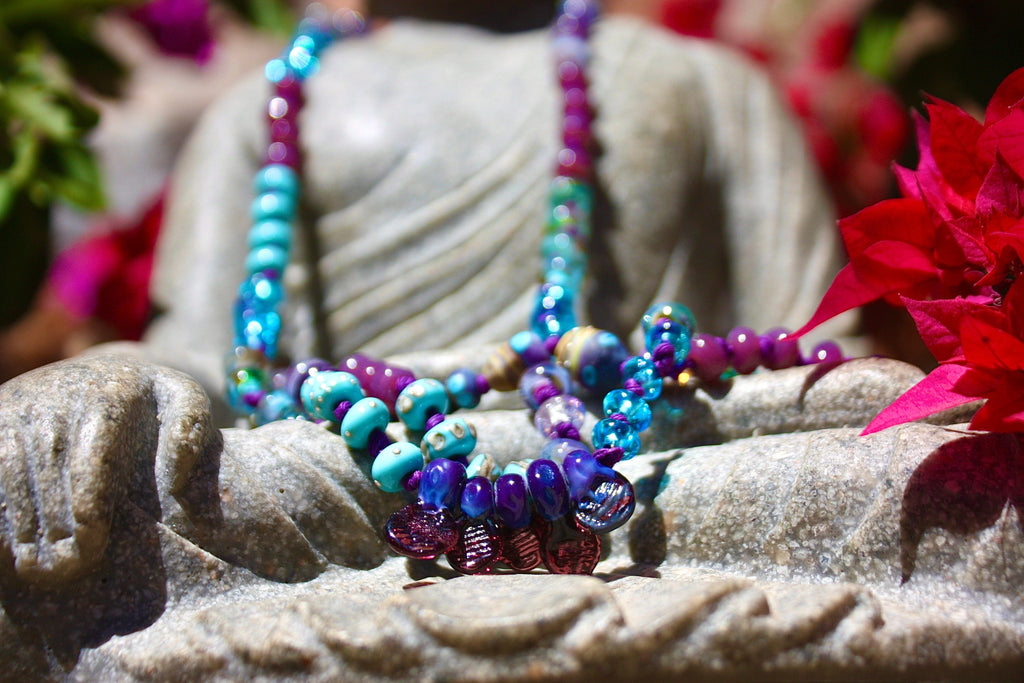 Violets Art Glass Necklace Necklace art glass BajaTiki beaded Beads Jenelle Aubade Jewelry knotted lampwork necklace ShipsWorldWide