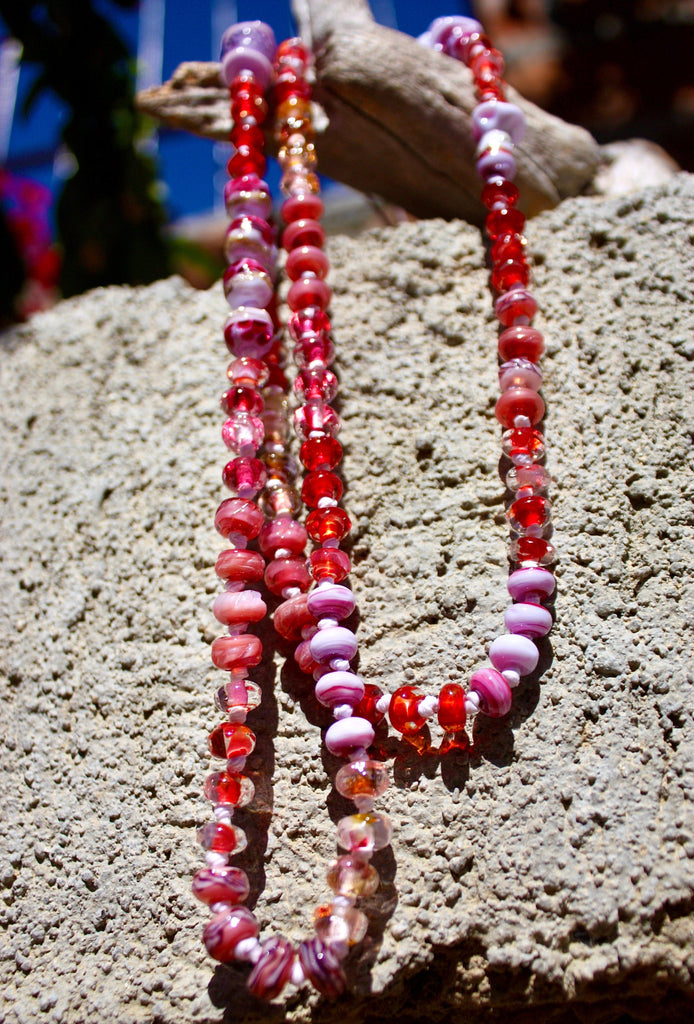 Grenadine Art Glass Necklace Necklace art glass BajaTiki beaded Beads Jenelle Aubade Jewelry knotted lampwork necklace ShipsWorldWide