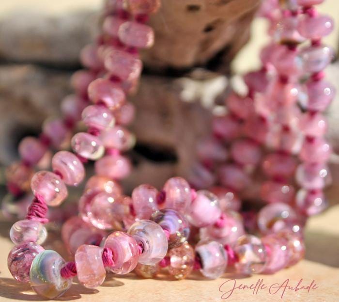 Lilac Rose Par Le Mer Art Glass Necklace Necklace 420 art glass BajaTiki beaded Beads bridesmaid Engagement & Wedding glass art Jenelle Aubade Jewelry knotted lampwork love necklace ShipsWorldWide wedding