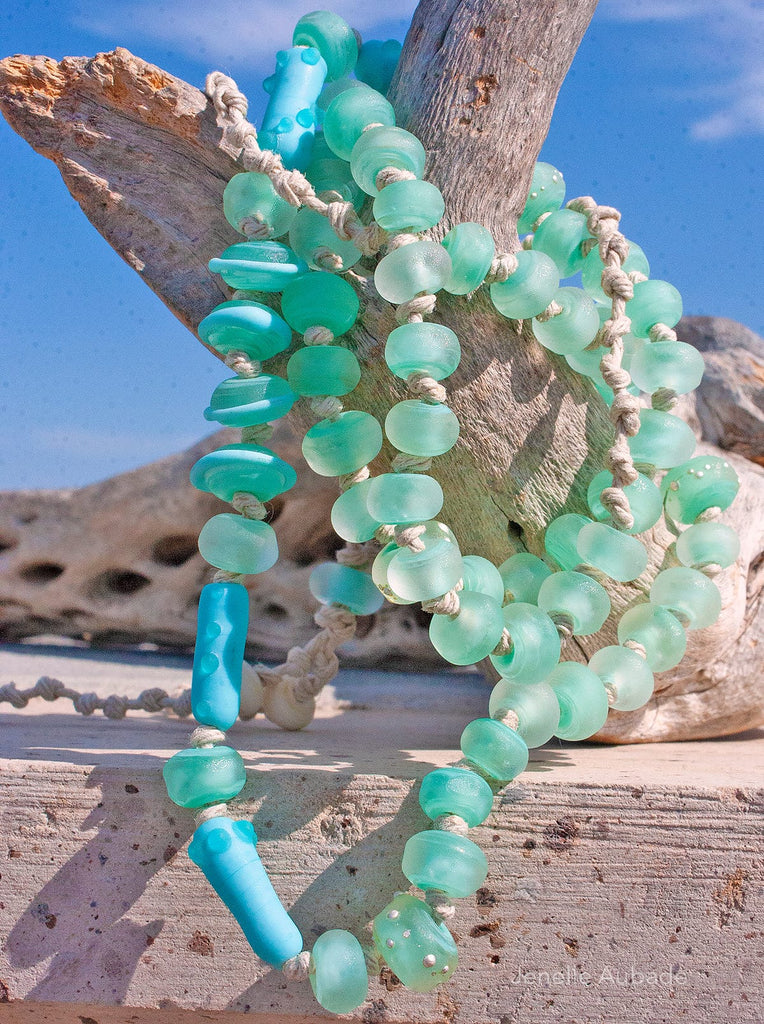 Beach Jade Art Glass Necklace - BajaTiki - Necklace - art glass, beaded, Beads, featured, Jenelle Aubade, Jewelry, knotted, lampwork, necklace, Paradise Beads