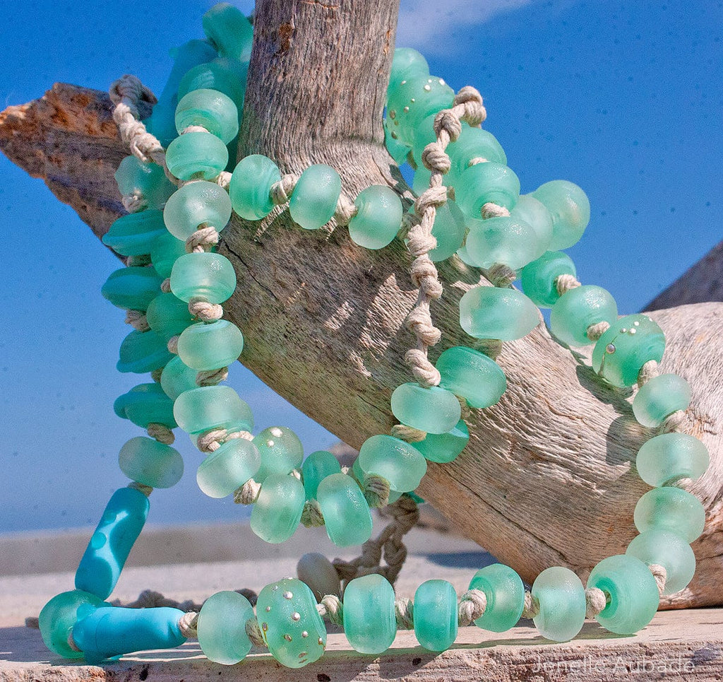 Beach Jade Art Glass Necklace - BajaTiki - Necklace - art glass, beaded, Beads, featured, Jenelle Aubade, Jewelry, knotted, lampwork, necklace, Paradise Beads
