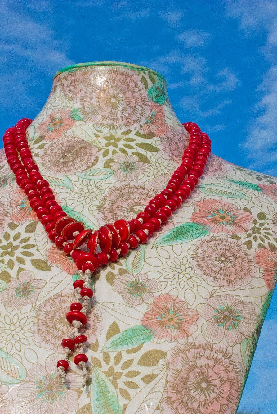 Pomegranate Lampwork Bead Art Glass Necklace - BajaTiki - Necklace - art glass, beaded, featured, Jenelle Aubade, Jewelry, knotted, lampwork, necklace, Red