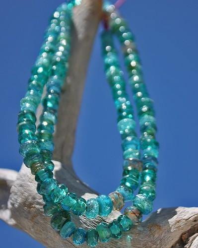 Ocean Gypsy Glass Bead Strand Beads 487 BajaTiki bead Beads glass green handmade lampwork Mosaic Gold Organic Paradise Beads Strand teal