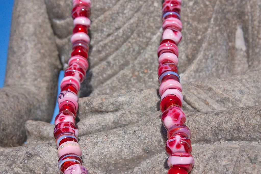Ruby Pink Mosaic Lampwork Bead Strand Jewelry Supplies BajaTiki Beads lampwork beads paradise beads